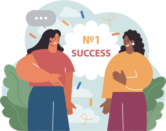 Two girls getting success  Illustration
