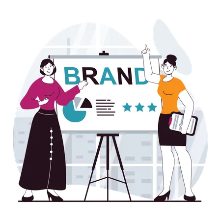 Two girls giving brand presentation  Illustration