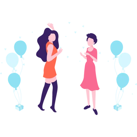 Two Girls Busy In Enjoying The New Year Party Illustration