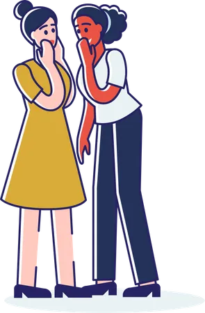 Two Girls Gossiping Isolated Over White Background Young Females Talking Discuss Shocking News Or Gossips With Amazed Faces Cartoon Linear Vector Illustraton Illustration