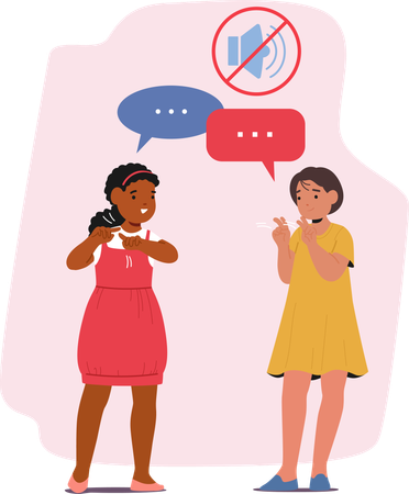 Two Girls Having Conversation Using Sign Language  Illustration