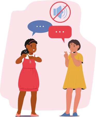 Two Girls Having Conversation Using Sign Language  Illustration