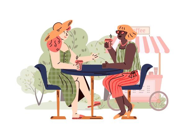 Two girls having drink and talking Illustration