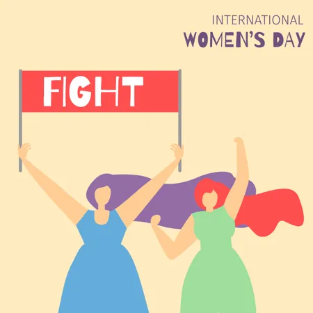 Cartoon Girls Characters Fighting For Rights And Equality Protesting Establishing Rules Text On Streamer Motivate Feminist Flat Card International Womens Day Concept Vector Style Illustration Banner Illustration