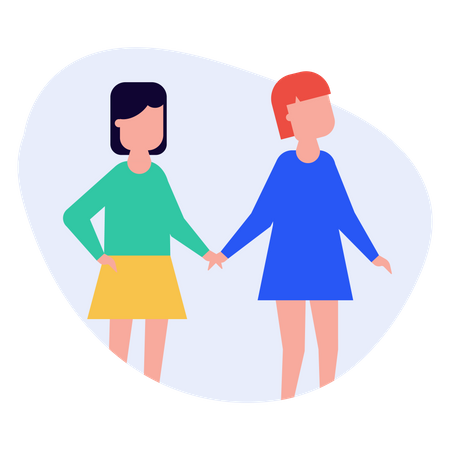 Two girls holding hands Illustration