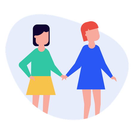 Two girls holding hands  Illustration