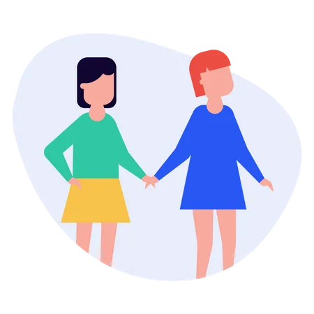 Two girls holding hands  Illustration