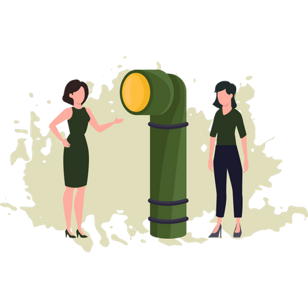 Two Girls Look Into The Spyglass  イラスト