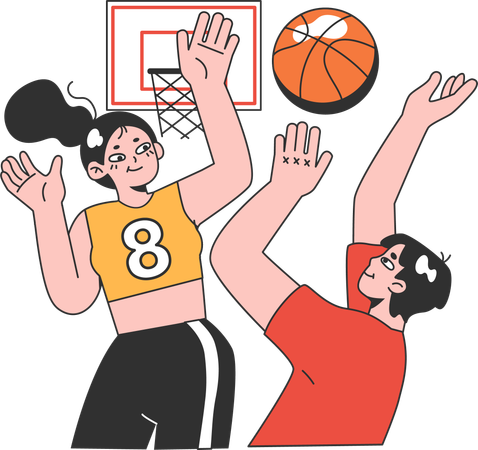 Two girls playing basketball  Illustration