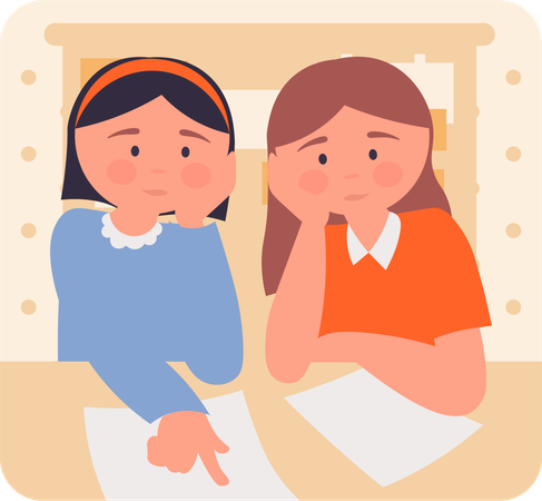 Two girls reading together  Illustration