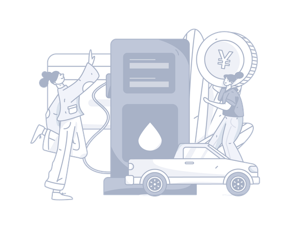 Two girls refuelling car  Illustration