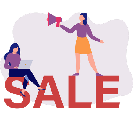 Two girls representing sale  Illustration