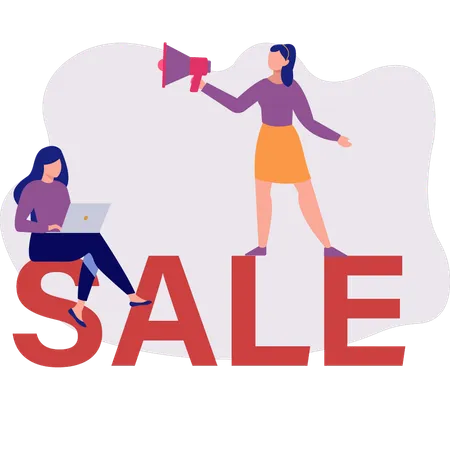 Two girls representing sale  Illustration