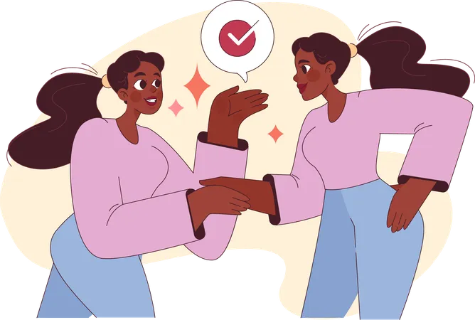 Two girls shaking hands  Illustration