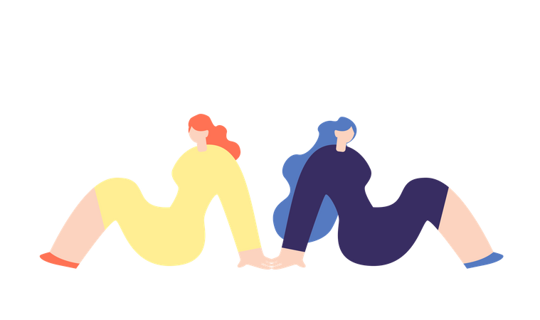 Two girls sitting Illustration