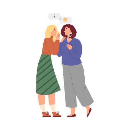 Two girls standing and whispering secrets  Illustration