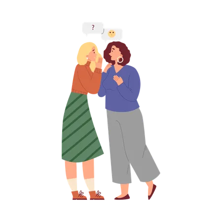 Two girls standing and whispering secrets  Illustration