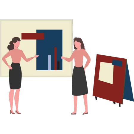 Two girls  talking about business growth  Illustration