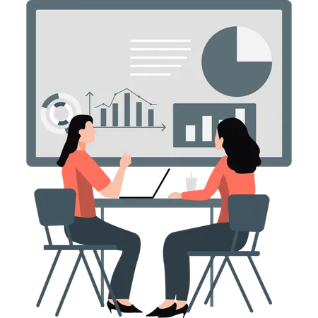 Two girls talking about graphs  Illustration