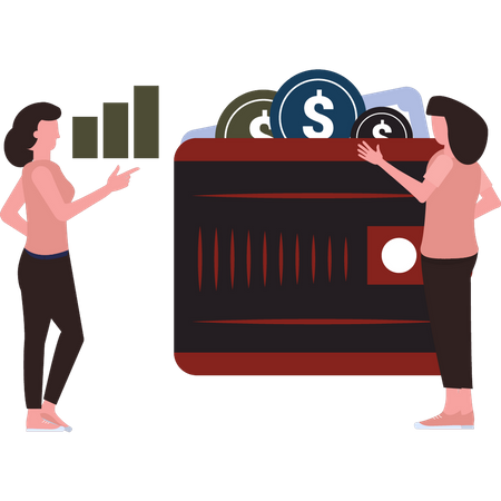 Two girls talking about money  Illustration