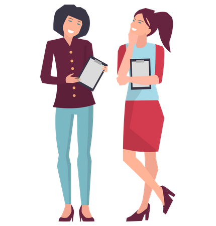 Two girls talking about project planning  Illustration