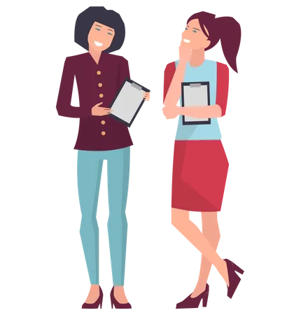 Two girls talking about project planning  Illustration
