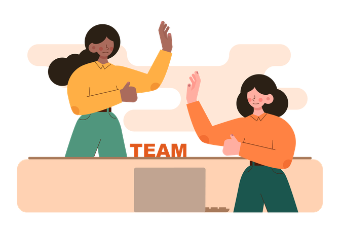 Two girls working as team  Illustration
