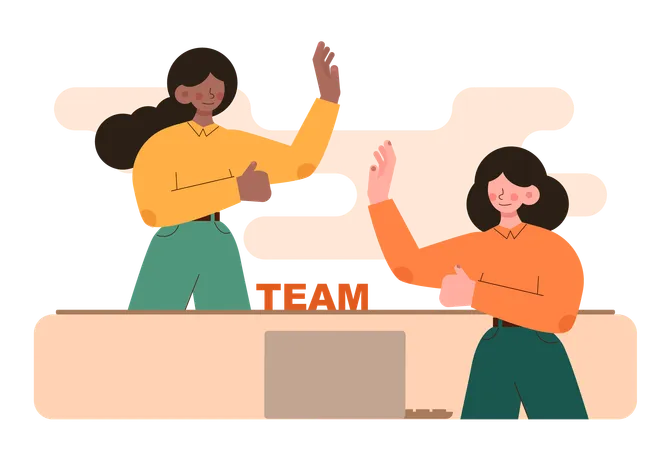 Two girls working as team  Illustration