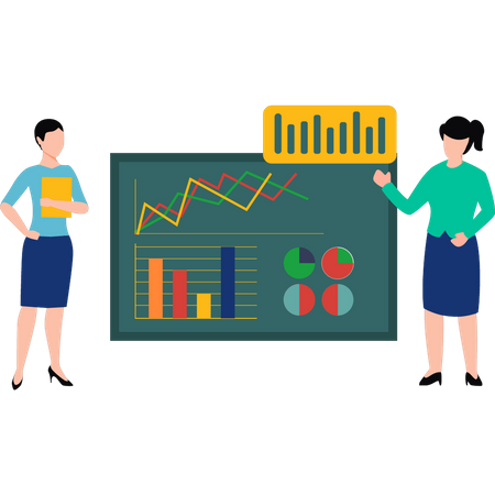 Two girls working on analysis graph  Illustration