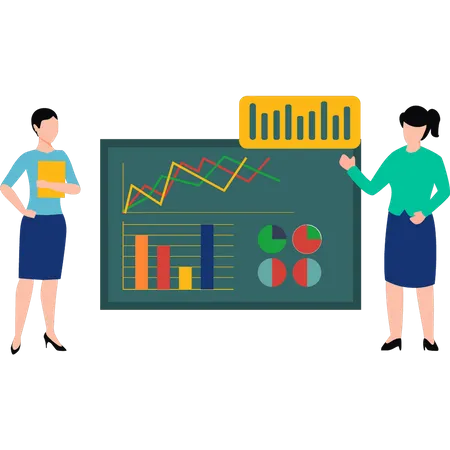 Two girls working on analysis graph  Illustration