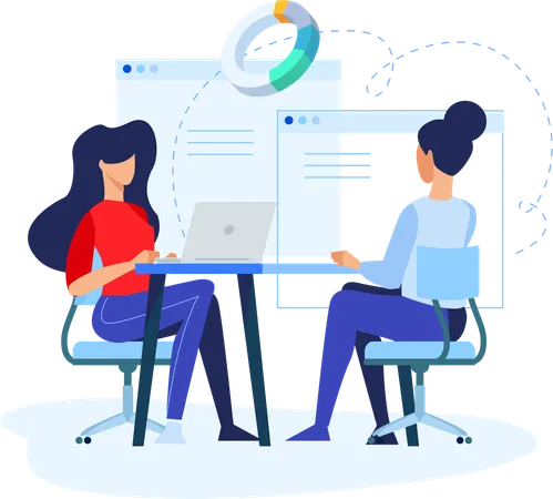 Two girls working on business app  Illustration