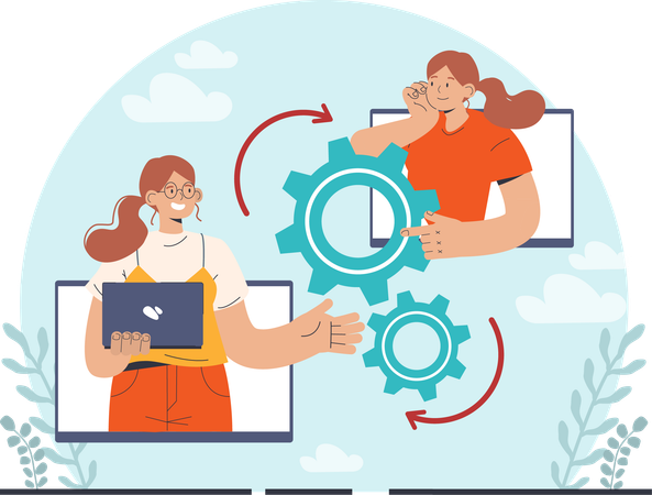Two girls working on business management  Illustration