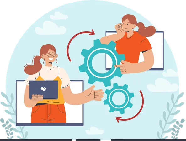 Two girls working on business management  Illustration