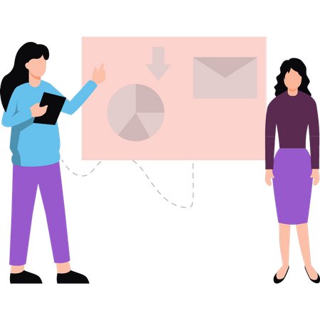 Two girls working on chart technology  Illustration