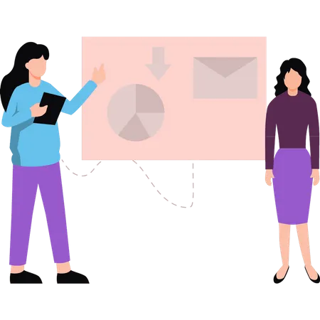 Two girls working on chart technology  Illustration