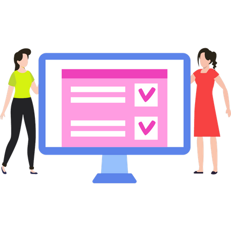 Two girls working on checklist  Illustration