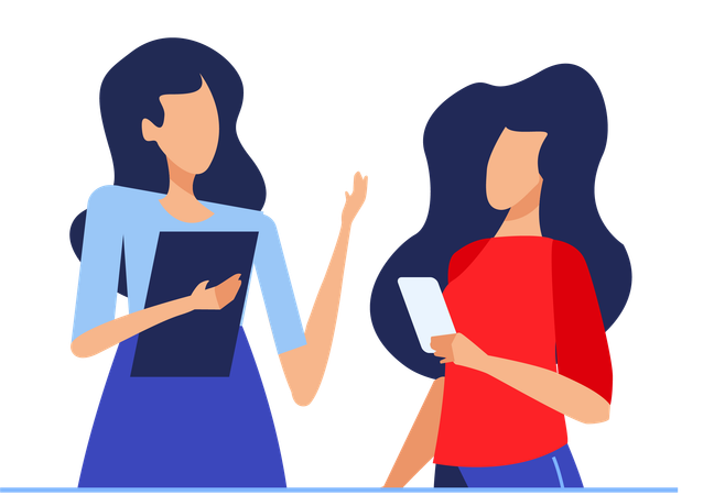 Two girls working together  Illustration