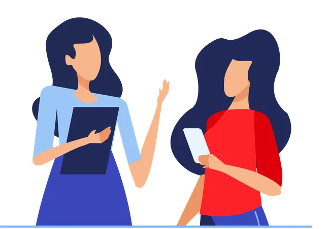 Two girls working together  Illustration