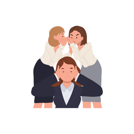 Two gossiping while another blocks her ears in frustration  Illustration