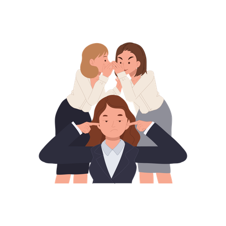Two gossiping while another blocks her ears in frustration  Illustration