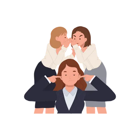Two gossiping while another blocks her ears in frustration  Illustration