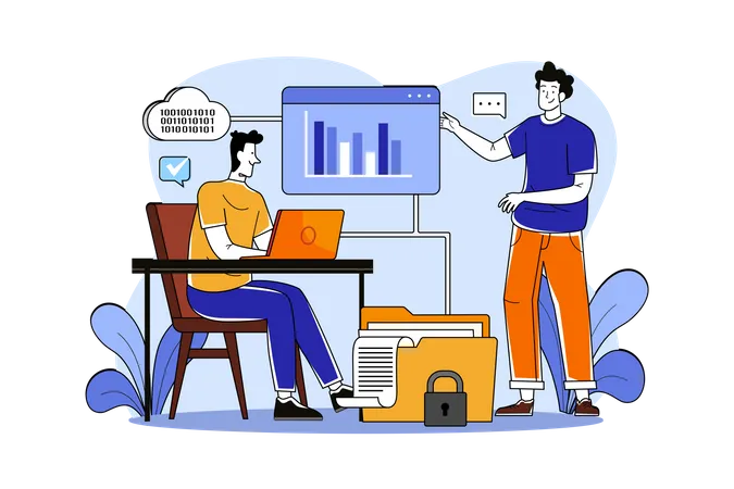 Two guys are making analysis report  Illustration