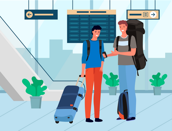 Two guys at airport  Illustration