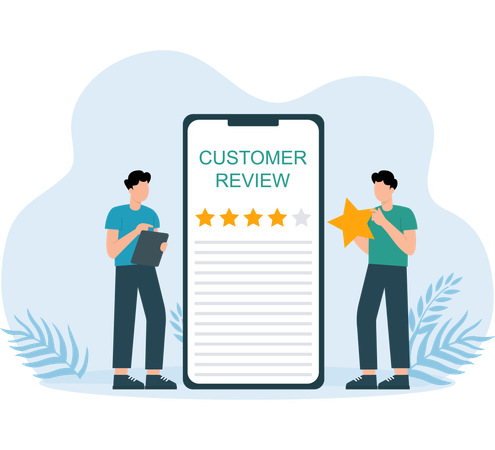 Two guys checking customer review  Illustration