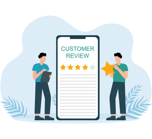 Two guys checking customer review  Illustration