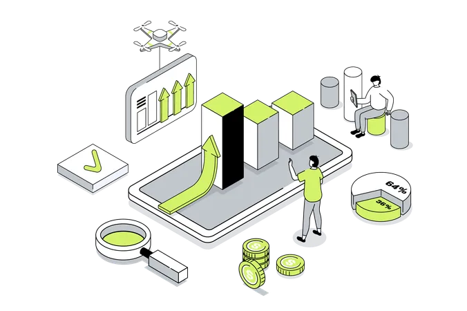 Two guys doing business analysis with business strategy  Illustration