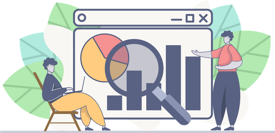 Two guys doing online data analysis  Illustration