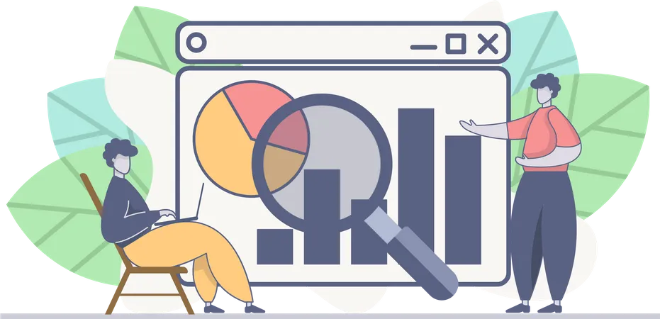 Two guys doing online data analysis  Illustration