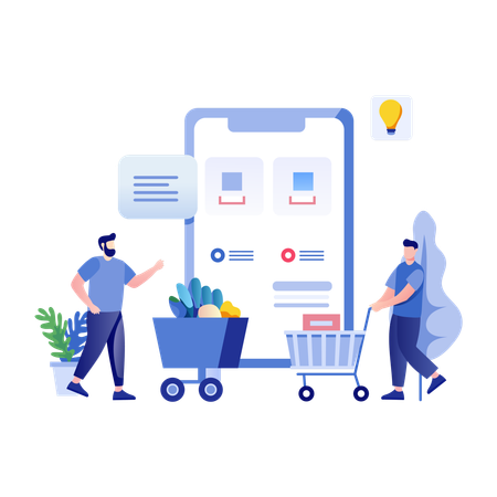 Two guys doing Online Shopping  Illustration