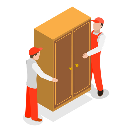 Two guys holding cupboard  Illustration